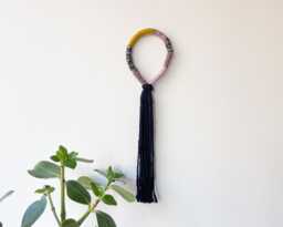 Black Knotted Rope Wall Decor, Modern Wrapped Knot Loop Art, Dark For Boho Decor - thumbnail 1