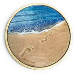 Footprints in The Sand Tropical Blue & Bronze Medallion Chip Coin Token Foot Prints Spiritual Gift - thumbnail 3