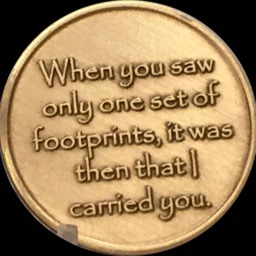 Footprints in The Sand Tropical Blue & Bronze Medallion Chip Coin Token Foot Prints Spiritual Gift - thumbnail 2