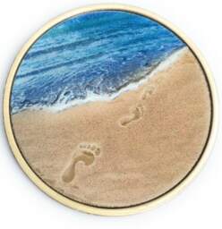 Footprints in The Sand Tropical Blue & Bronze Medallion Chip Coin Token Foot Prints Spiritual Gift - thumbnail 1