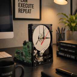 Upcycled Hard Drive Desk Clock Geek Tech Gift, Industrial Design - thumbnail 2