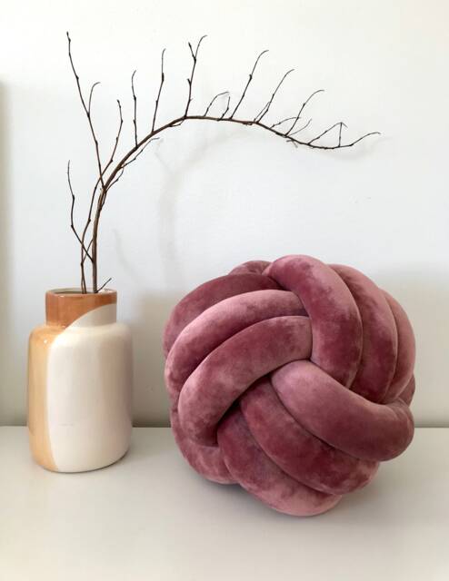 Dusty Pink Knot Pillow, Large Velvet Luxury Cushion , Decorative Round Pillow - image 1
