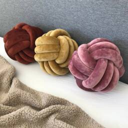 Dusty Pink Knot Pillow, Large Velvet Luxury Cushion , Decorative Round Pillow - thumbnail 2