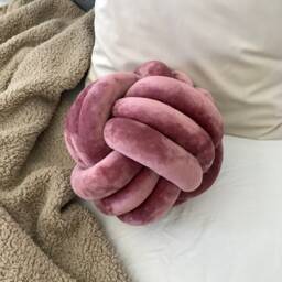 Dusty Pink Knot Pillow, Large Velvet Luxury Cushion , Decorative Round Pillow - thumbnail 3