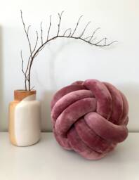 Dusty Pink Knot Pillow, Large Velvet Luxury Cushion , Decorative Round Pillow - thumbnail 1