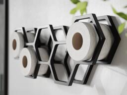 Toilet Paper Holder Shelf Wc Roll Wall Mount Wood Floating Rack For Bathroom Honeycomb - thumbnail 1
