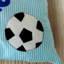 Boys Kids Personalised Football Soccer Cushion Pillow Gift Baby Christening Birthday Present Bedroom Nursery Decor Blue Shower Party - thumbnail 2