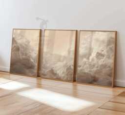 Beige Clouds Sky Poster Set, Neutral Home Decor - Set Of 3