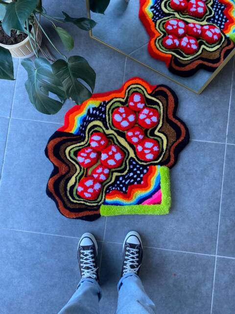 3D Mushroom & Rainbow Garden Fluffy Handmade Tufted Rug - image 1