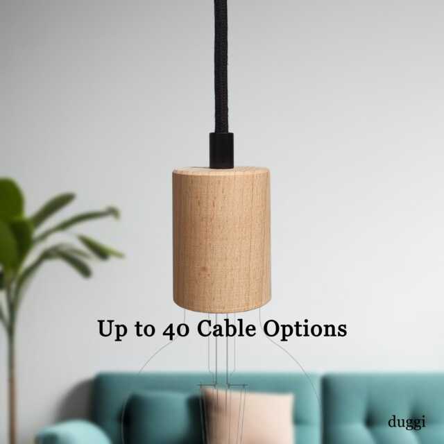 Plug in Pendant Light - Wood + Black Hanging Fabric Cable Wall Cord & Modern E27 Wooden Lamp Holder Reading, Ambient Mood Lighting - image 1