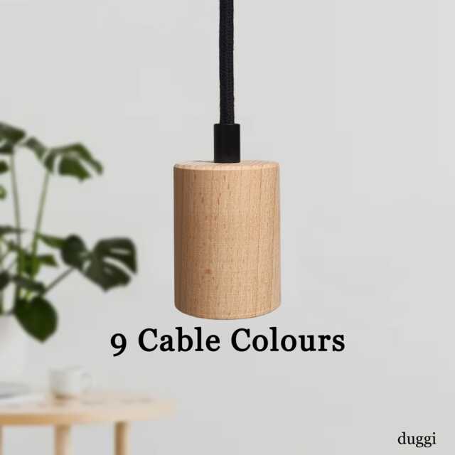 Plug in Pendant Light - Wood + Black Hanging Fabric Cable Cord & Modern E27 Wooden Lamp Holder Unique Reading, Ambient Mood Lighting - image 1