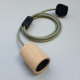 Plug in Pendant Light - Wood + Black Hanging Fabric Cable Cord & Modern E27 Wooden Lamp Holder Unique Reading, Ambient Mood Lighting - thumbnail 2