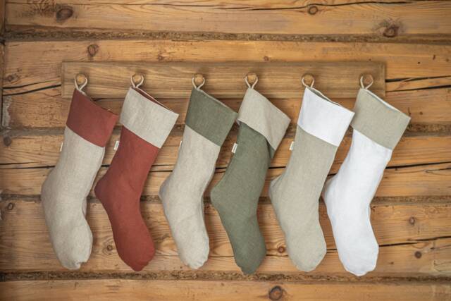 Farmhouse Linen Christmas Stocking, Zero Waste Holiday Minimalist Nordic Stocking - image 1