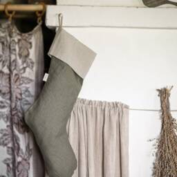Farmhouse Linen Christmas Stocking, Zero Waste Holiday Minimalist Nordic Stocking - thumbnail 2