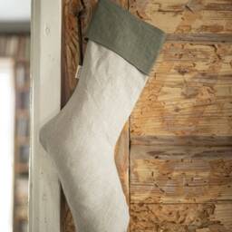 Farmhouse Linen Christmas Stocking, Zero Waste Holiday Minimalist Nordic Stocking - thumbnail 3