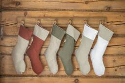 Farmhouse Linen Christmas Stocking, Zero Waste Holiday Minimalist Nordic Stocking - thumbnail 1