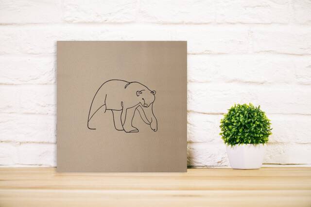 Embroidered Bear Canvas Poster, Single Line Minimalist Framed Wall Art - image 1