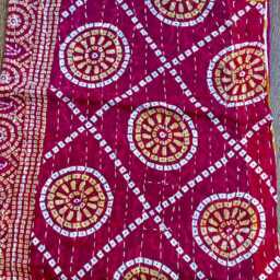 Vintage Handmade Kantha Stitch Sofa Throw - Beach Camper Van Quirky Colours Red- Musted Floral - thumbnail 3