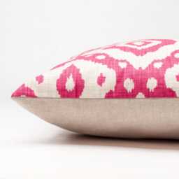 Moroccan Kilim Print Cushion in Bright Pink. Traditional Geometric Design Of Turkish Style Diamonds. 17x17 - thumbnail 2