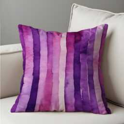 Purple Watercolor Stripe Cushion Cover, Modern Artistic Pink & Violet Throw Pillow Case, Custom Made Any Size Cover - thumbnail 4