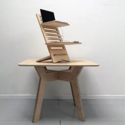 Adjustable Wood Laptop Stand - Workstation Deskstand Standing Desk Converter Computer Work Plywood Tabletop Add On - thumbnail 2