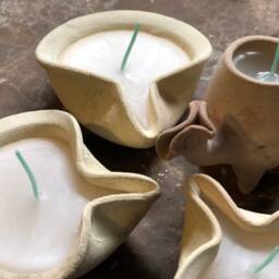 Handmade Clay Candle Bowl, Rustic Earthy Decor, Holy Land Gift - thumbnail 3