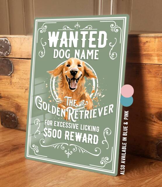 Personalised Golden Retriever Sign Metal Dog Breed Wall Door Decor Wanted Gifts Retro Tin Plaque Aluminium 200 X 305mm - image 1