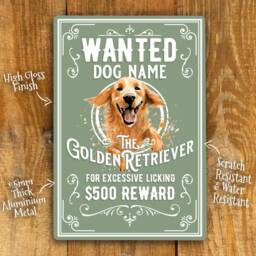 Personalised Golden Retriever Sign Metal Dog Breed Wall Door Decor Wanted Gifts Retro Tin Plaque Aluminium 200 X 305mm - thumbnail 2