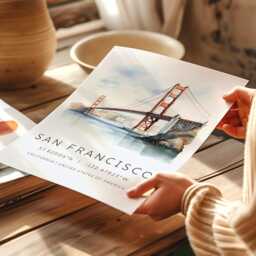 San Francisco Watercolor Print, Golden Gate Bridge Poster, California Wall Art, Travel Retro - thumbnail 2