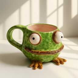 Whimsical Frog Mug, Handmade Ceramic Art Cup, Collectible Sculpture, Funny Animal Coffee Unique Gift For Lovers, Pottery - thumbnail 4