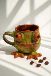 Whimsical Frog Mug, Handmade Ceramic Art Cup, Collectible Sculpture, Funny Animal Coffee Unique Gift For Lovers, Pottery