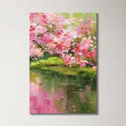Romantic Cherry Blossom Grove Oil Painting Soft Pinks & Muted Landscape Gouache Wall Art Split Canvas Home Decor Nature Spring - thumbnail 4