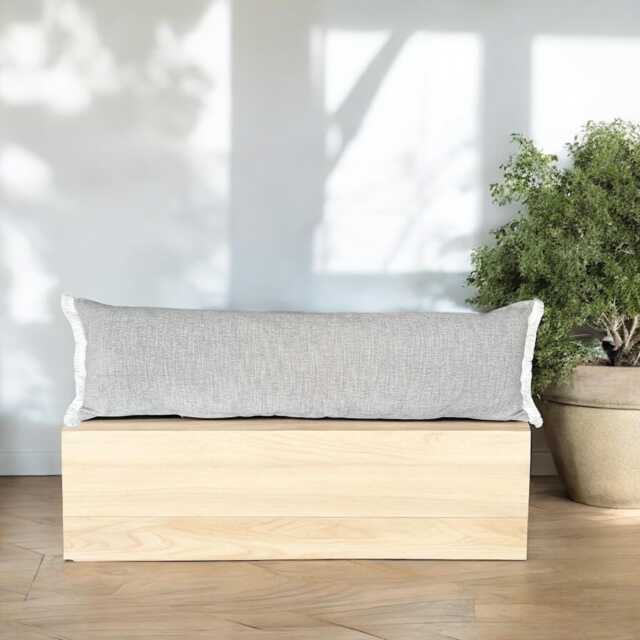 Handcrafted Long Pillow Lumbar Case Soft Gray Textured Design With Fringe Edge Cozy Home Decor Fabric Perfect For Bed & Sofa - image 1