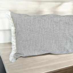 Handcrafted Long Pillow Lumbar Case Soft Gray Textured Design With Fringe Edge Cozy Home Decor Fabric Perfect For Bed & Sofa - thumbnail 2