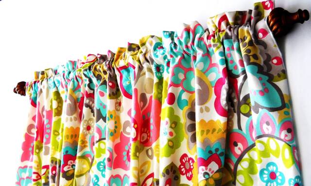 Window Valances, Kitchen Curtains, Treatments Covering Coverings, Topper Pink, Green Yellow - image 1