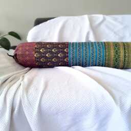 Bolster Pillow Cover I Golden Accents Boho Yoga - 8 X 40 in Custom Size Available Body Case Throw - thumbnail 1