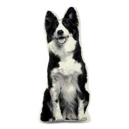 Silkscreened Border Collie Pillow, Contour Shaped Dog Throw Pillow - thumbnail 1