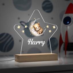 Girls Boys Star Night Light, Baby Nursery Decor, Boy Gift, Girl Childs Name Lamp, Led Teddy Bear Light