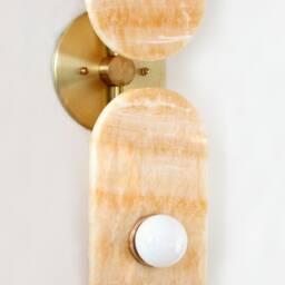 Oval Onyx Stone Double Light Fixture Sconce Vanity Bathroom Wall Lighting Bedside Entry - thumbnail 4
