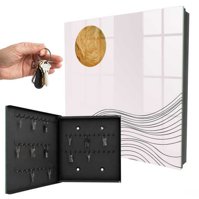 Waves & Circle Wall Mounted Key Cabinet, Beige Box For Home, Minimalist Abstraction, Lovers Of Minimalism - image 1