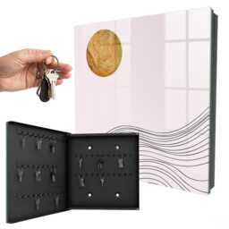 Waves & Circle Wall Mounted Key Cabinet, Beige Box For Home, Minimalist Abstraction, Lovers Of Minimalism - thumbnail 1