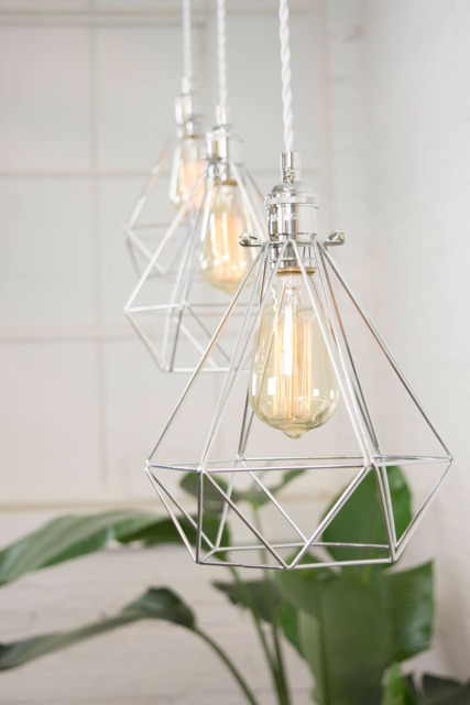 Custom Diamond Cage Hanging Pendant Lamp Modern Bedroom Light Fixture Hardwired Or Plug in Geometric Chrome Shade Edison - image 1
