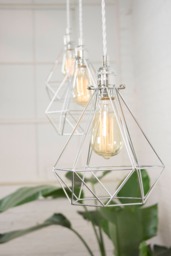 Custom Diamond Cage Hanging Pendant Lamp Modern Bedroom Light Fixture Hardwired Or Plug in Geometric Chrome Shade Edison