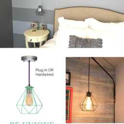 Custom Diamond Cage Hanging Pendant Lamp Modern Bedroom Light Fixture Hardwired Or Plug in Geometric Chrome Shade Edison - thumbnail 3