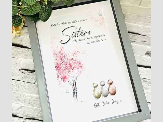 Personalized Sisters Pebble Art Print Handmade Sister Gift, Picture Frame - image 1