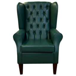 Handmade Green Leather High Back Armchair Tufted Chesterfield Accent Wing Chair, British Made - thumbnail 2