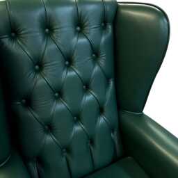 Handmade Green Leather High Back Armchair Tufted Chesterfield Accent Wing Chair, British Made - thumbnail 3