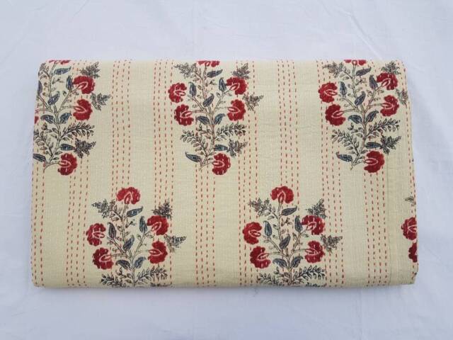 Indian New Beautiful Hand Block Kantha Quilt Bedspread Throw Handmade Bedsheet Queen Size Pure Cotton - image 1