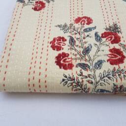 Indian New Beautiful Hand Block Kantha Quilt Bedspread Throw Handmade Bedsheet Queen Size Pure Cotton - thumbnail 3