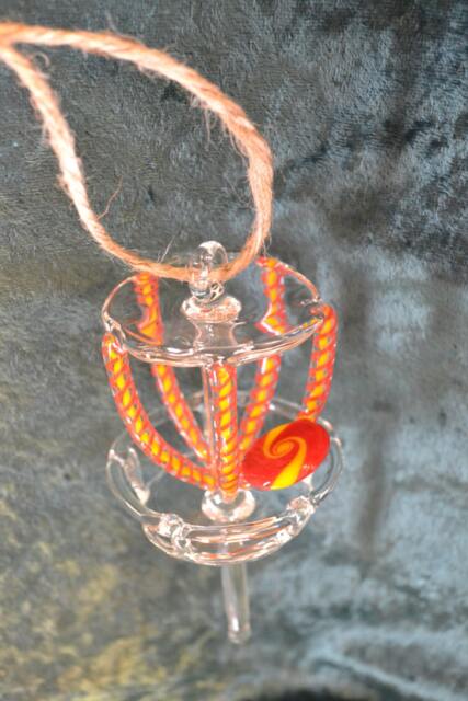Glass Disc Golf Basket Hanging ~You Can Customize Your Colors~ Zu Ornament - image 1